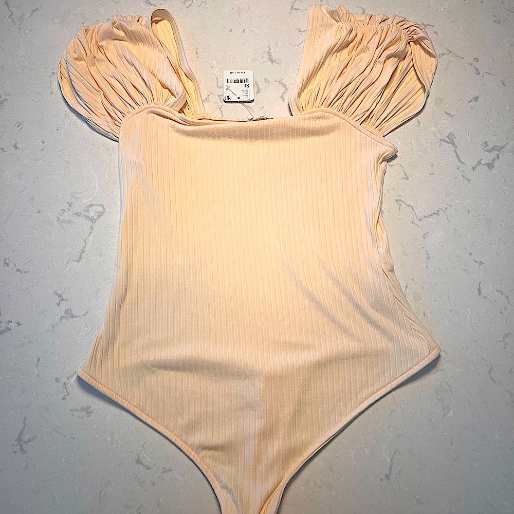 Free People Cream Bodysuit Minimalist Design